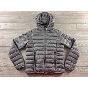 Cabelas Boys XL Gray Hooded Puffer Jacket Duck Down Insulated Quilted Coat 437